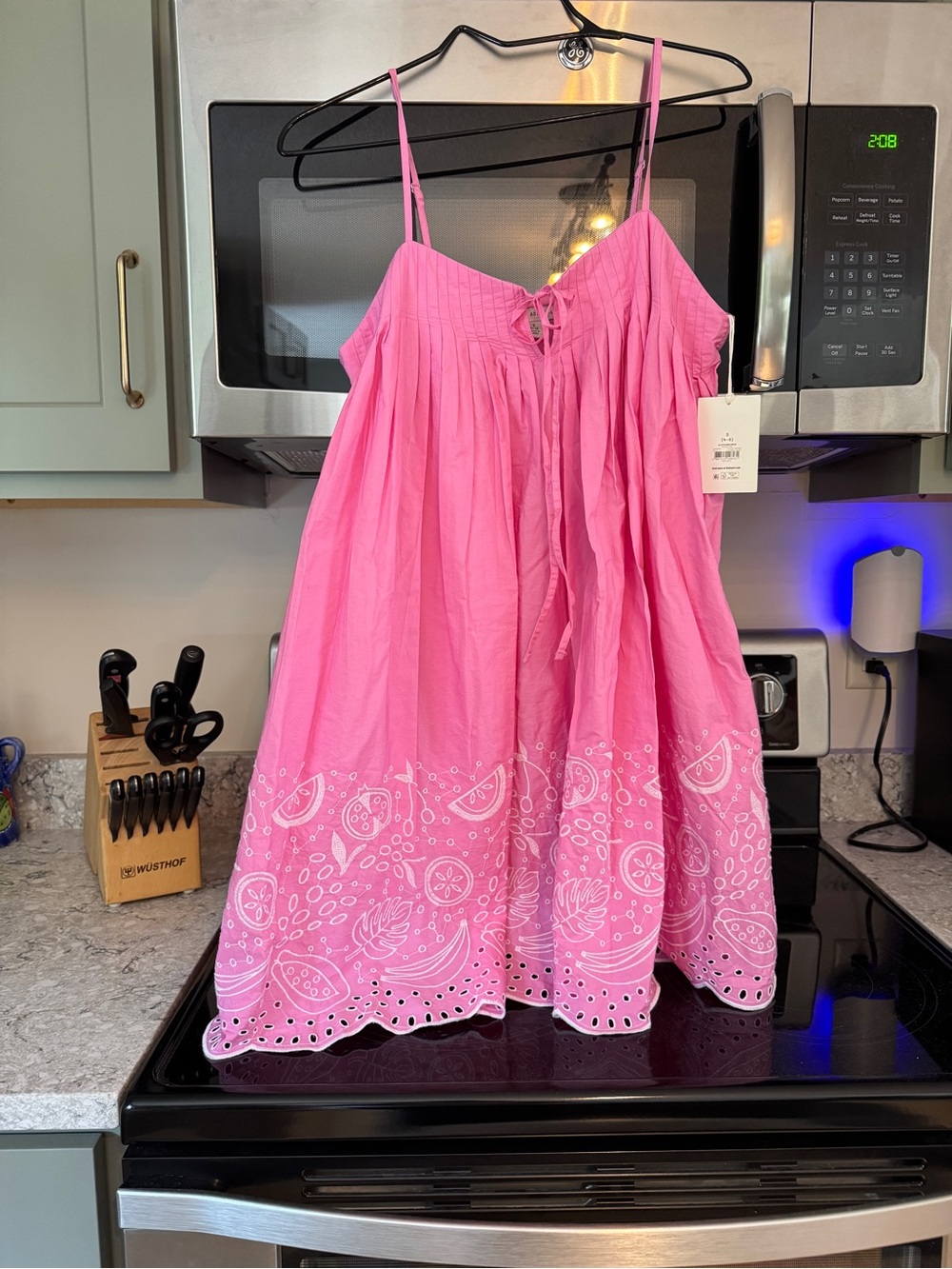 Ladies Pink Tiered Sundress with Eyelet Hem